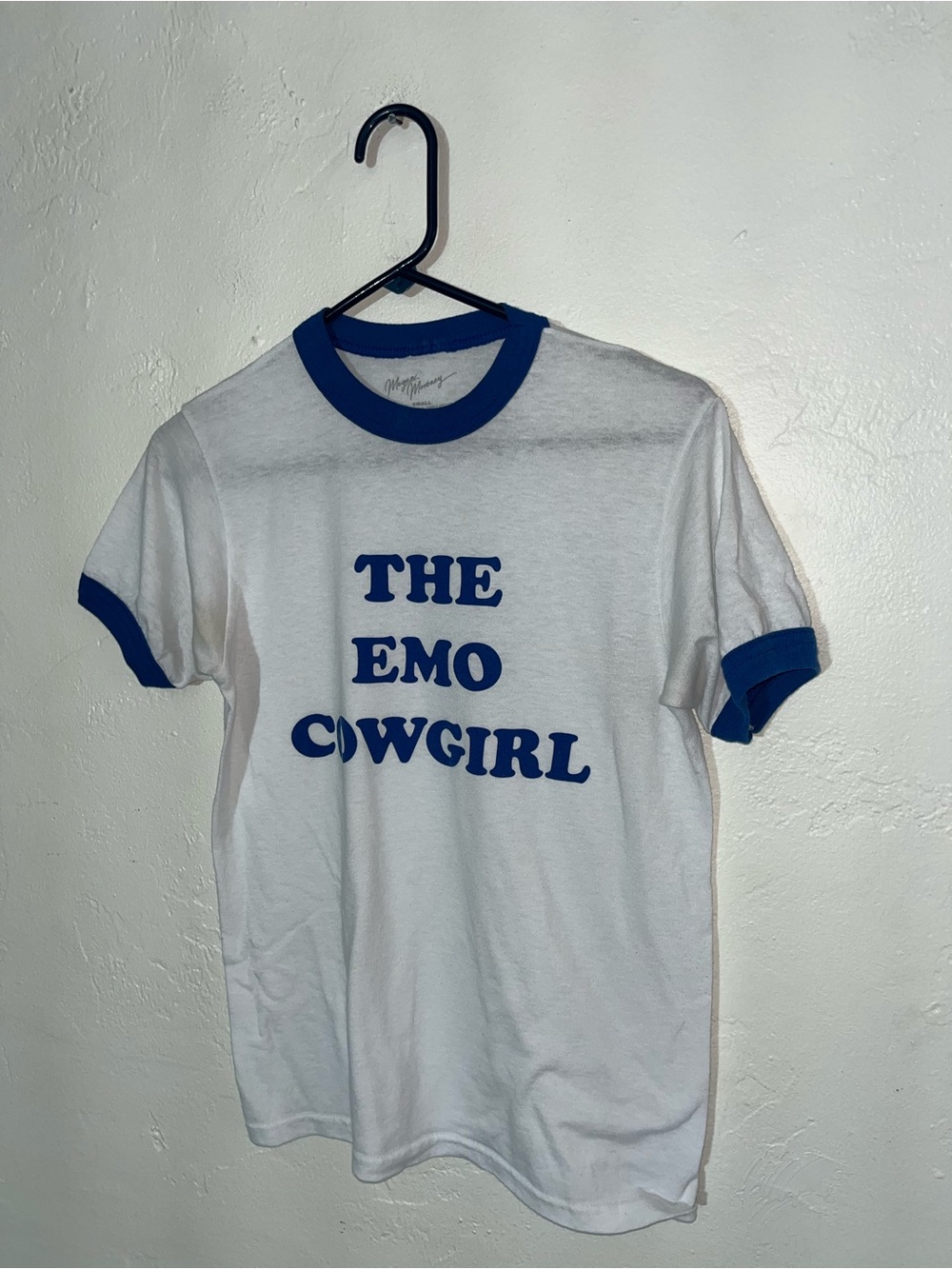 Megan Moroney Burnout T Shirt The Emo Cowgirl White & Blue Ringer Tee Sheer S
